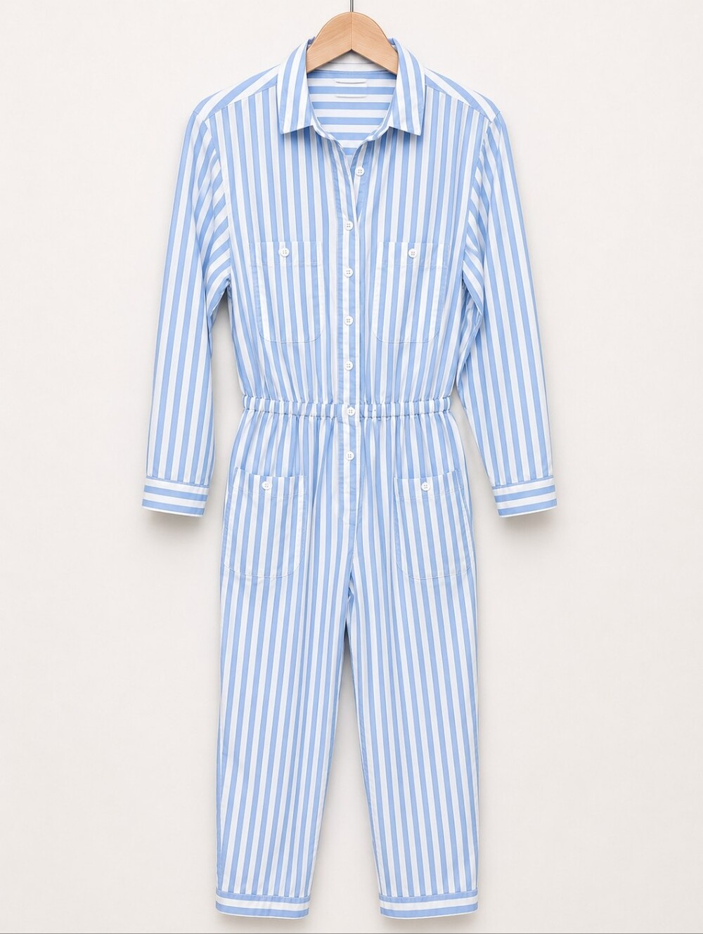 Urban Outfitters Blue White Stripe Cotton Utility Jumpsuit XS Button Front